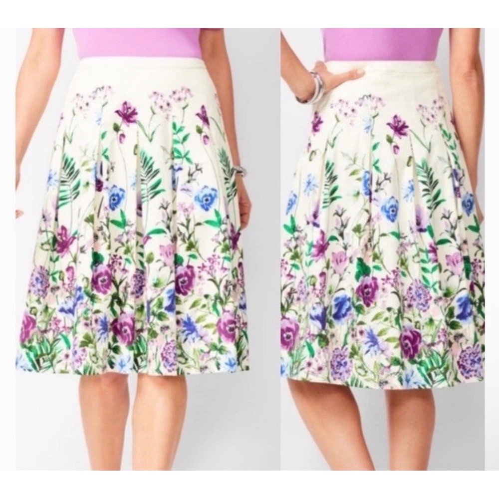 RSVP by Talbots Floral Midi Skirt Women 10 White Purple Cottagecore Garden Party